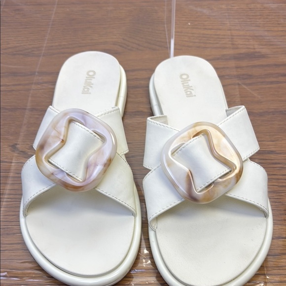 OluKai White Sandals with Cushioned Footbed and Gold Buckle - Picture 3 of 6